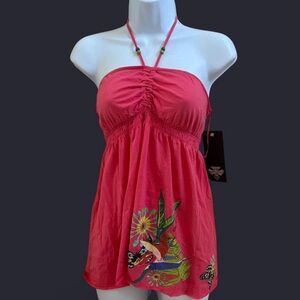 Pink Halter Top with Floral Design